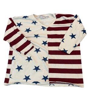 Venezia Vitale USA Flag Stars Stripes Shirt 22/24 Red White Blue 3/4 Sleeve Tee